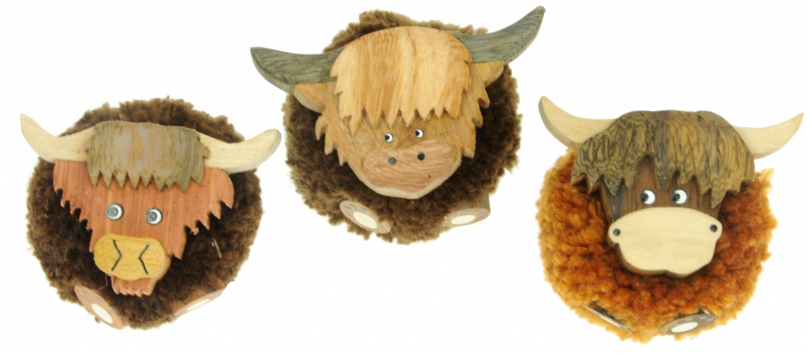 5043P-HC:  Highland Cow Pom Pom Magnets (Pack Size 36) - TEMP OUT OF STOCK