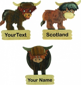 5043S-PLB-HC:  Highland Cow  Magnets - Your Text (Pack Size 72)