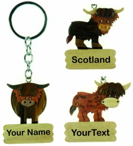 5001-SNB-HC : Highland Cow Keyrings - Your Text (Pack Size 72) Price Breaks Available