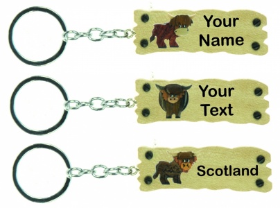 5001-SN-HC : Highland Cow  Keyrings - Your Text (Pack Size 72) Price Breaks Available